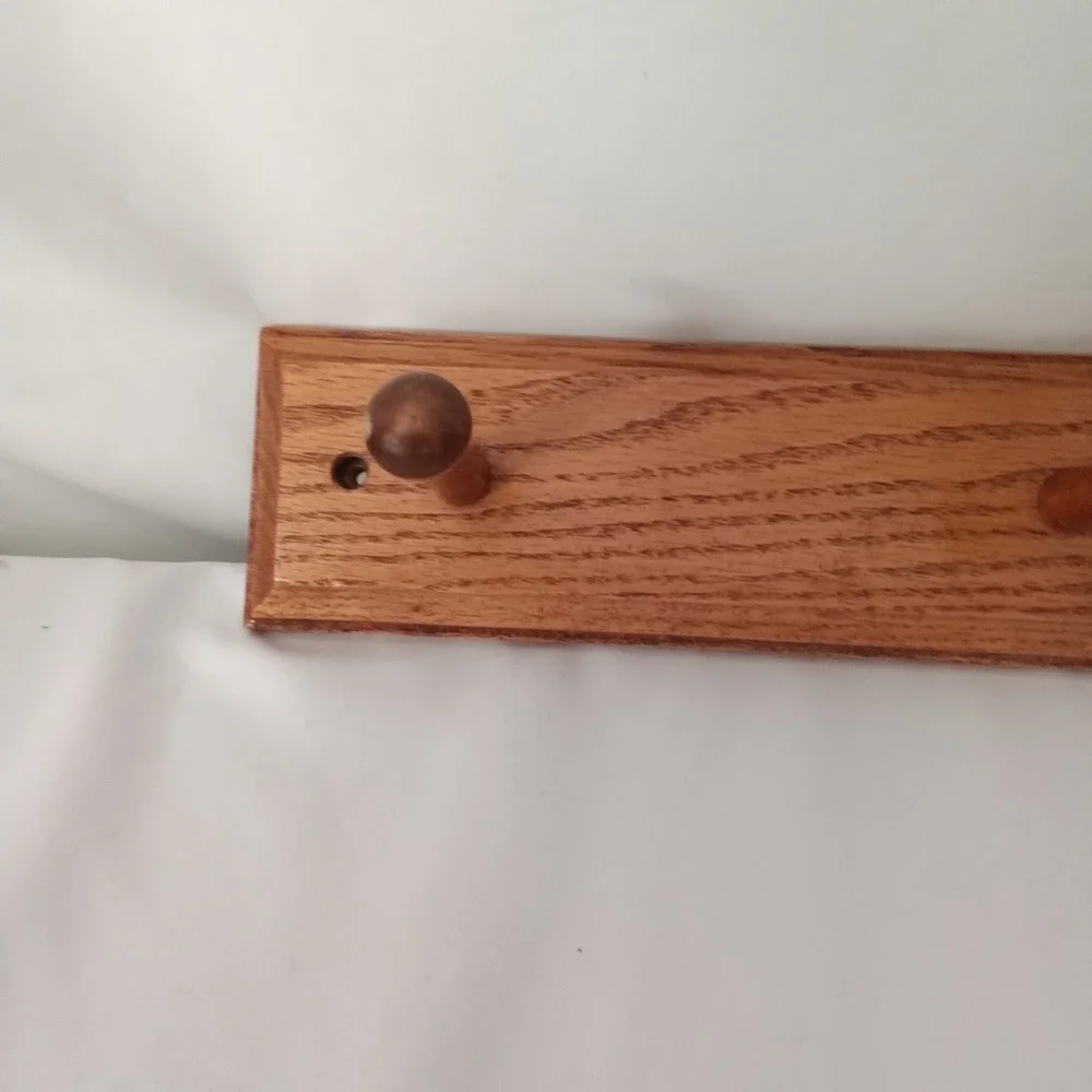 Solid Oak Wood Wall Mounted Coat Rack 3 Peg Hook Rail Entryway Organizer Brown